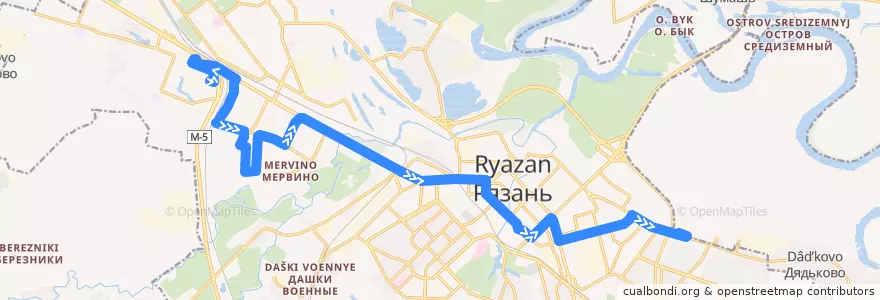 Mapa del recorrido Автобус №4 ТРЦ "М5 Молл" - ТЦ "Глобус" de la línea  en городской округ Рязань.