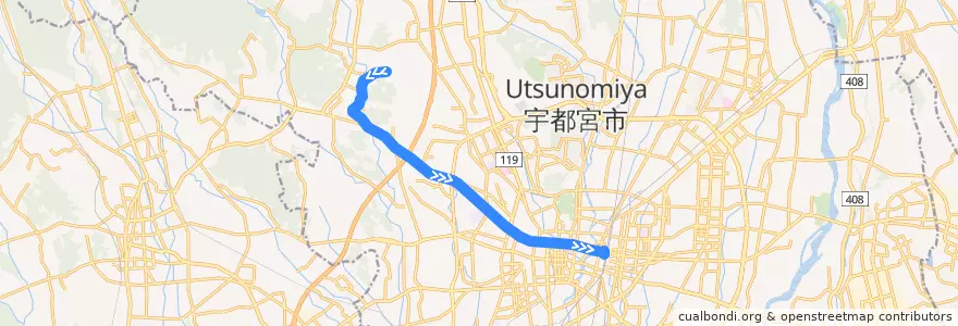 Mapa del recorrido 関東自動車バス[01] 立岩⇒宇都宮駅 de la línea  en Utsunomiya.