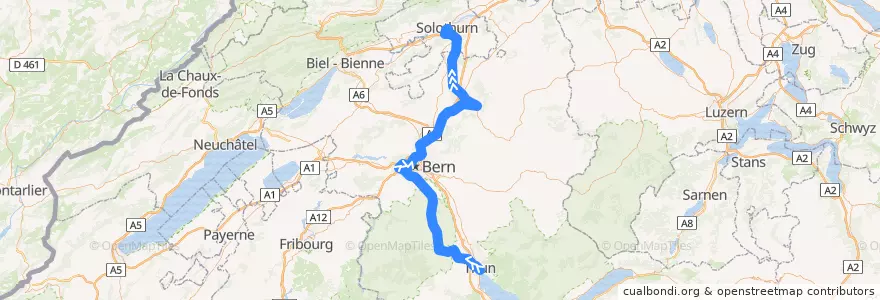 Mapa del recorrido S44: Thun => Solothurn de la línea  en 伯尔尼.