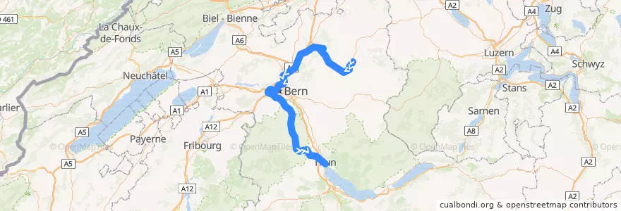 Mapa del recorrido S44: Sumiswald-Grünen => Thun de la línea  en 伯尔尼.