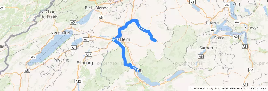Mapa del recorrido S4: Thun => Langnau i.E. de la línea  en 伯尔尼.