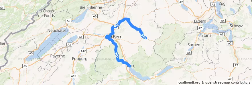 Mapa del recorrido S4: Langnau i.E. => Thun de la línea  en Bern/Berne.