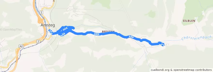 Mapa del recorrido Bus 407: Amsteg => Bristen => Golzern de la línea  en Silenen.