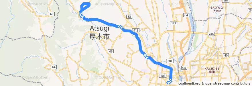 Mapa del recorrido 厚16 de la línea  en Ацуги.