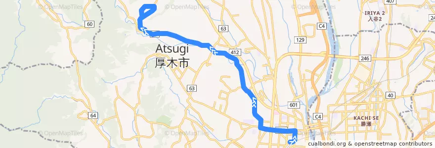 Mapa del recorrido 厚17 de la línea  en 厚木市.