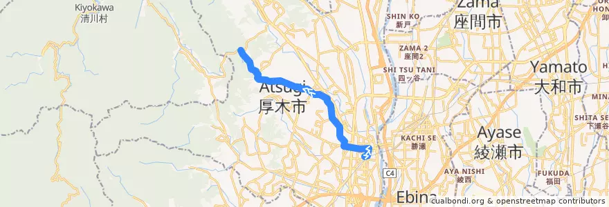 Mapa del recorrido 厚18 de la línea  en Atsugi.