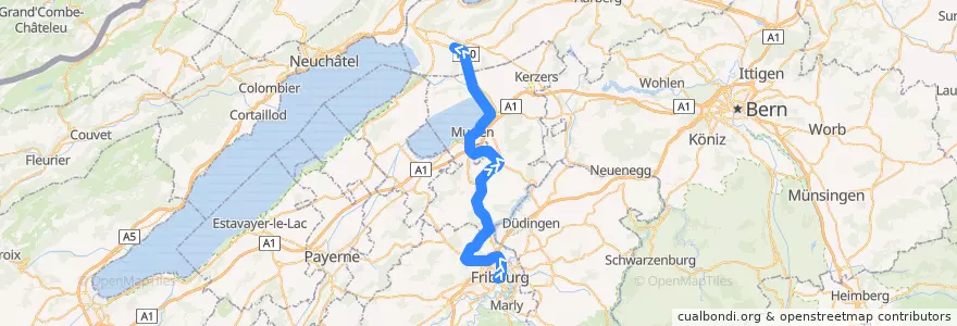Mapa del recorrido S21: Fribourg => Ins de la línea  en Fribourg/Freiburg.