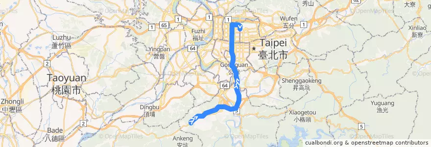 Mapa del recorrido 臺北市 643 錦鏽山莊-復興北村 (往復興北村) de la línea  en 新北市.