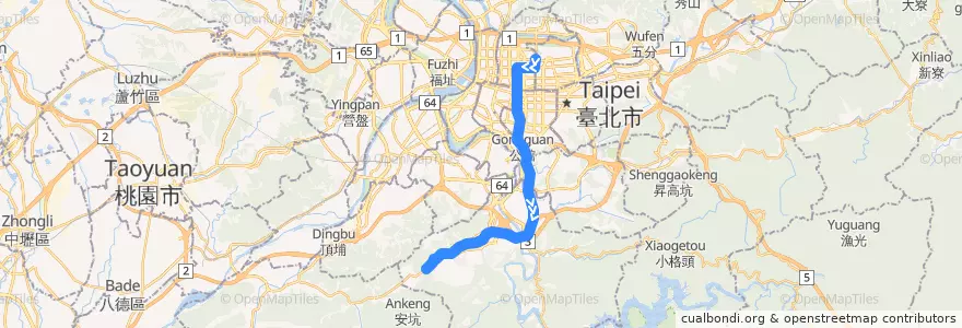 Mapa del recorrido 臺北市 643 錦鏽山莊-復興北村 (往錦繡山莊) de la línea  en 신베이 시.