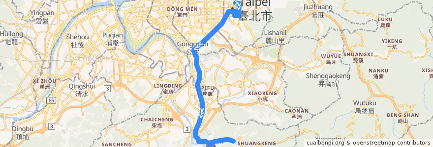 Mapa del recorrido 臺北市 基隆路幹線 大崎腳-捷運市政府 (往大崎腳) de la línea  en تايبيه الجديدة.