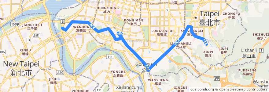 Mapa del recorrido 臺北市 1 萬華-松仁路 (往萬華) de la línea  en Тайбэй.