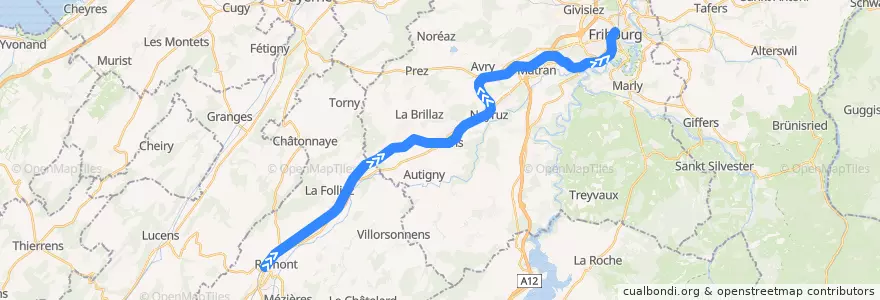Mapa del recorrido S40: Romont => Fribourg de la línea  en Fribourg/Freiburg.