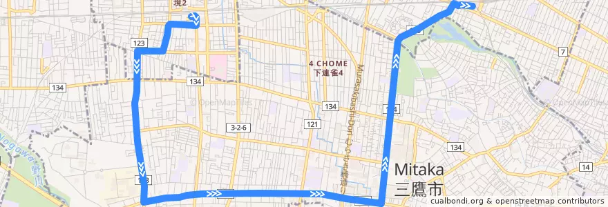 Mapa del recorrido Bus 吉01 武蔵境駅南口->吉祥寺駅 de la línea  en 東京都.