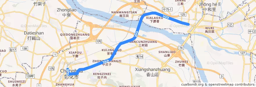 Mapa del recorrido 101路 水湳-彰化(返程) de la línea  en Taiwan.