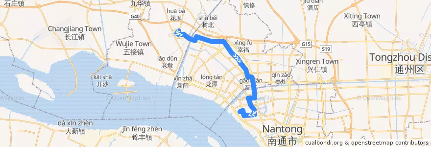 Mapa del recorrido 57路: 市肿瘤医院 => 任港西路 de la línea  en Nantong City.