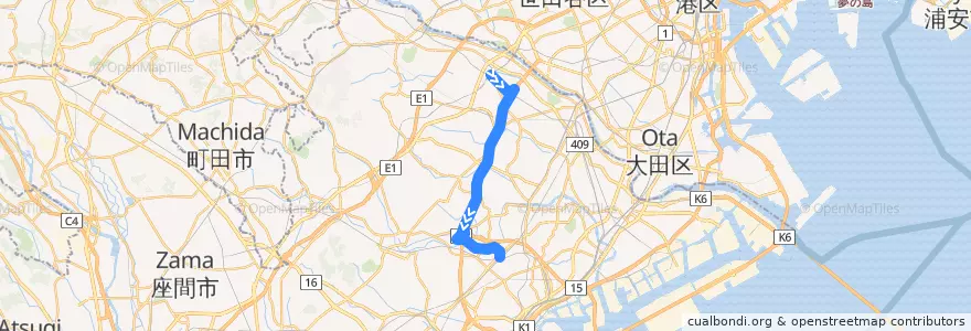 Mapa del recorrido 新横溝口線　溝の口駅⇒新横浜駅 de la línea  en 神奈川県.