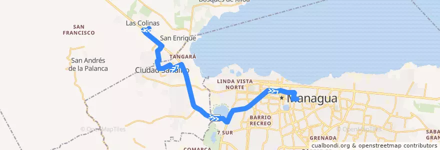 Mapa del recorrido Ruta 172: Ciudad Sandino (Los Brasiles) -> Mercado Oriental de la línea  en Departamento de Managua.