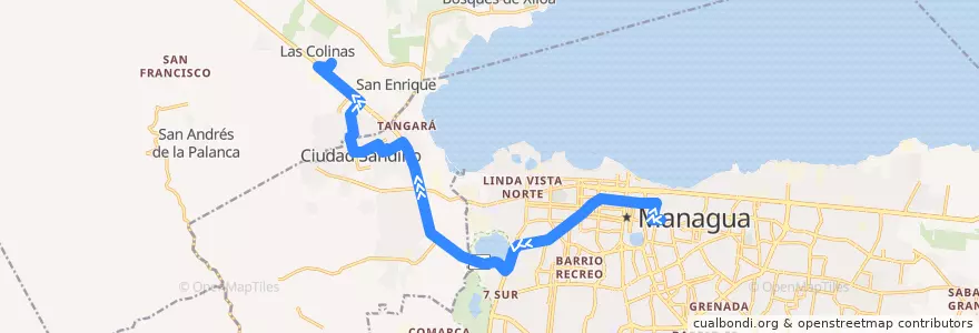 Mapa del recorrido Ruta 172: Mercado Oriental -> Ciudad Sandino (Los Brasiles) de la línea  en Departamento de Managua.
