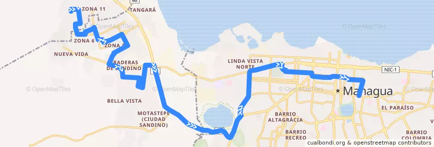 Mapa del recorrido Ruta 115: Ciudad Sandino (Zona 5) -> Mercado Oriental de la línea  en Departamento de Managua.