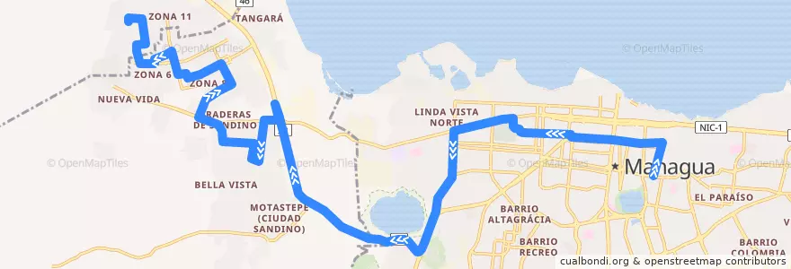 Mapa del recorrido Ruta 115: Mercado Oriental => Ciudad Sandino (Zona 5) de la línea  en Departamento de Managua.