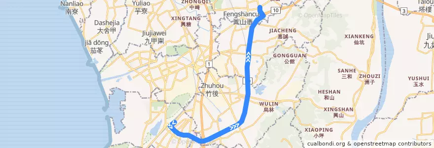 Mapa del recorrido 燕巢學園快線(正線_往程) de la línea  en Kaohsiung.