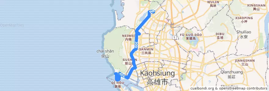Mapa del recorrido 西城快線(往程) de la línea  en 高雄市.