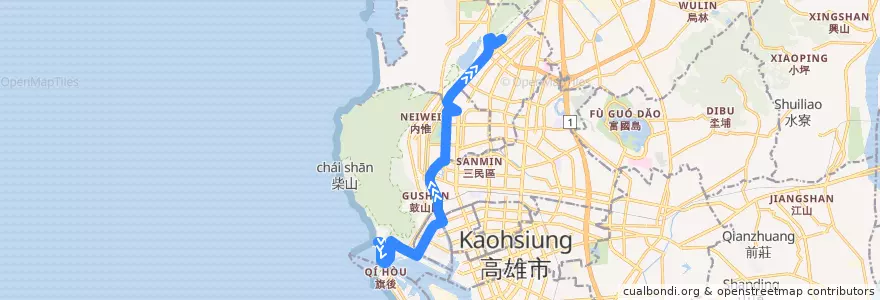 Mapa del recorrido 西城快線(返程) de la línea  en Гаосюн.