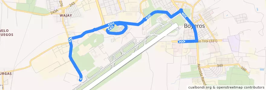 Mapa del recorrido Conexión Terminal 1 => Terminal 5 de la línea  en Boyeros.