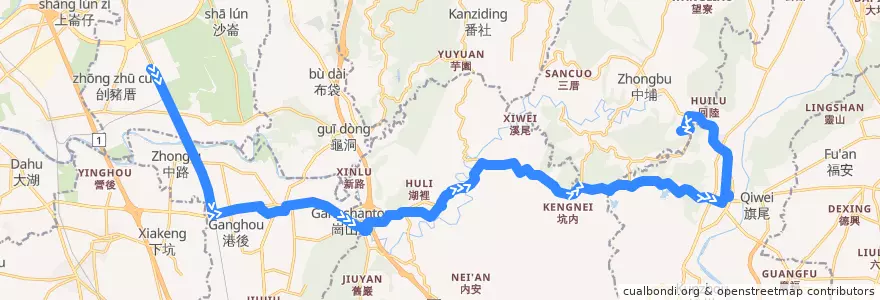 Mapa del recorrido 8042沙旗美月世界快線(往實踐大學_往程) de la línea  en كاوهسيونغ.
