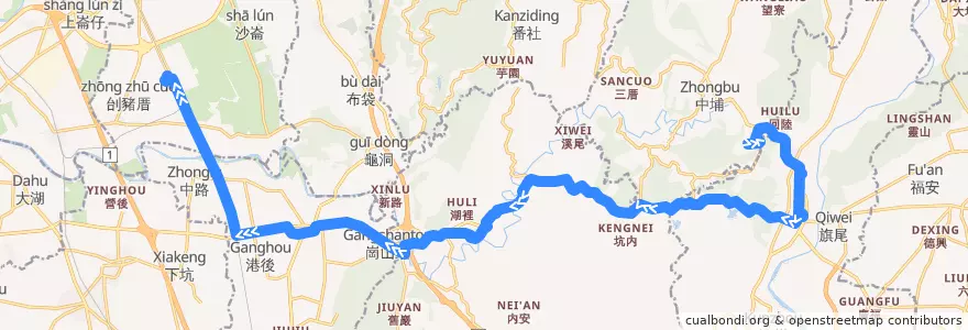 Mapa del recorrido 8042沙旗美月世界快線(往高鐵臺南站_返程) de la línea  en کائوهسیونگ.