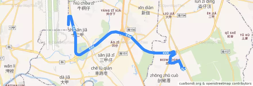 Mapa del recorrido 8042沙旗美月世界快線(延駛臺南航空站_返程) de la línea  en تاينان.