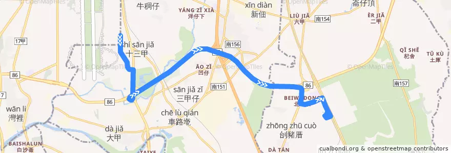 Mapa del recorrido 8042沙旗美月世界快線(延駛臺南航空站_往程) de la línea  en Тайнань.