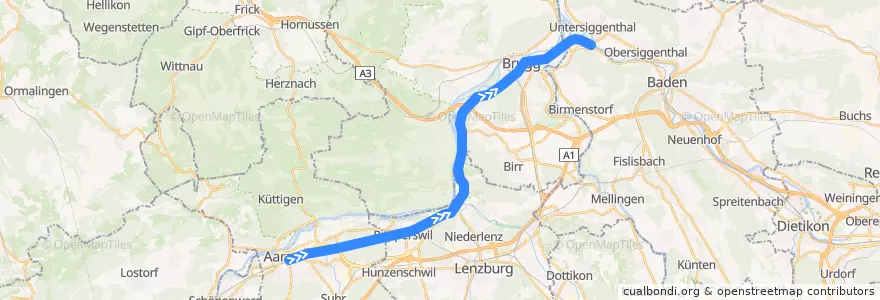 Mapa del recorrido S29: Aarau => Turgi de la línea  en Argovie.