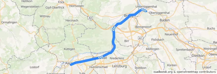 Mapa del recorrido S29: Turgi => Aarau de la línea  en Аргау.