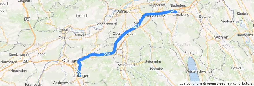 Mapa del recorrido S28: Zofingen => Lenzburg de la línea  en Argovie.