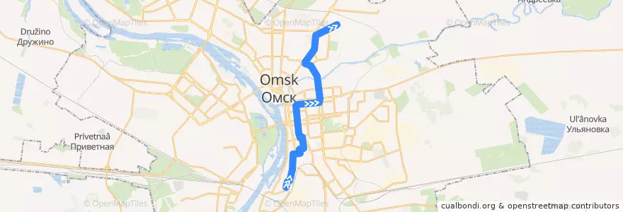 Mapa del recorrido Трамвай №4: Котельникова - пос. Амурский de la línea  en オムスク管区.