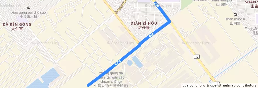 Mapa del recorrido 紅1(延駛中鋼_往程) de la línea  en 샤오강구.