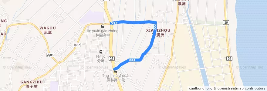 Mapa del recorrido 紅3(繞駛頂溪洲) de la línea  en Distretto di Linyuan.