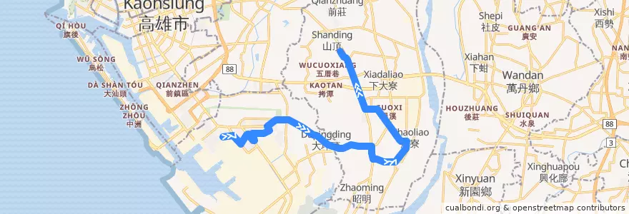 Mapa del recorrido 紅8(正線_往程) de la línea  en 高雄市.