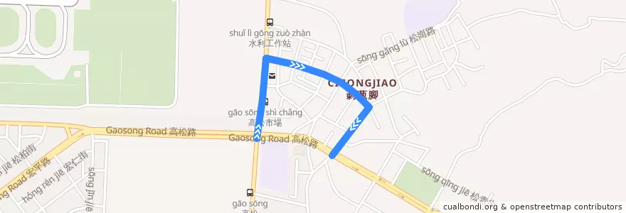 Mapa del recorrido 紅8(繞駛高松市場_往程) de la línea  en 샤오강구.