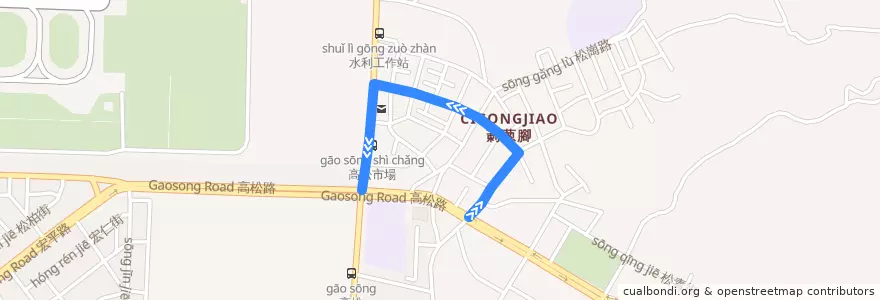 Mapa del recorrido 紅8(繞駛高松市場_返程) de la línea  en 샤오강구.