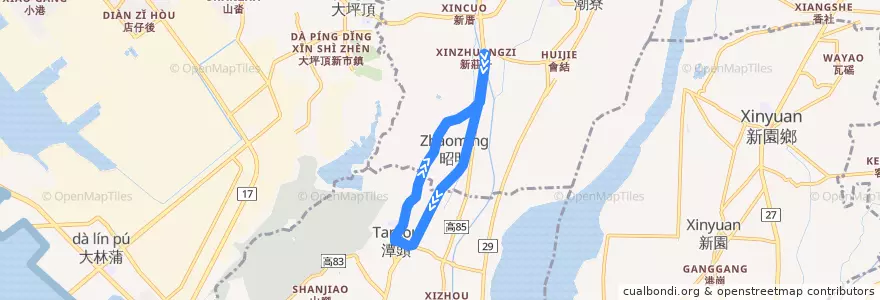 Mapa del recorrido 紅8(繞駛昭明_往程) de la línea  en Kaohsiung.