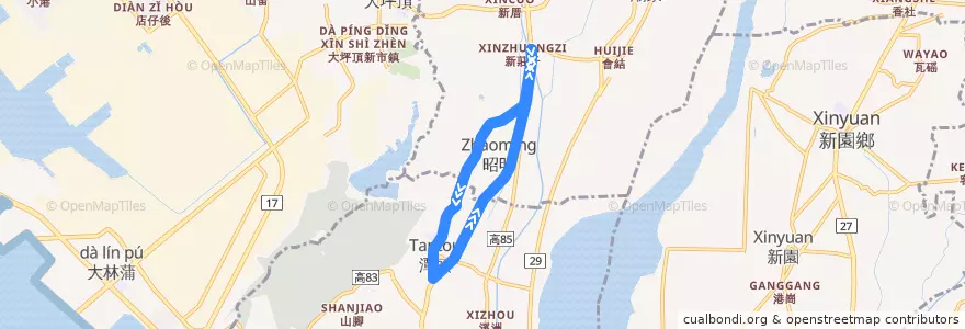 Mapa del recorrido 紅8(繞駛昭明_返程) de la línea  en Kaohsiung.