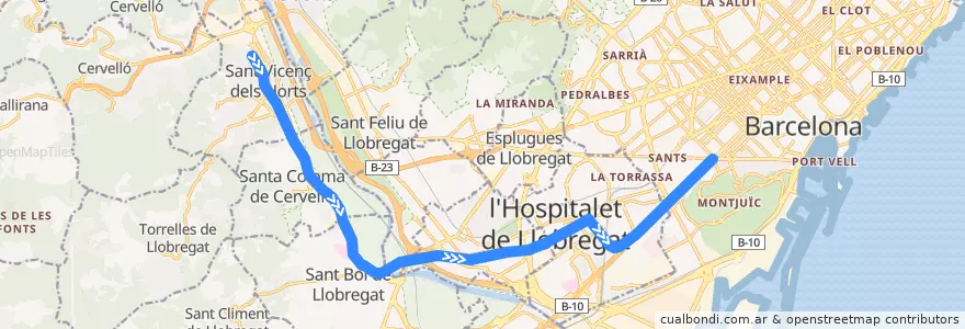 Mapa del recorrido S3 Can Ros => Barcelona - Pl. Espanya de la línea  en برشلونة.
