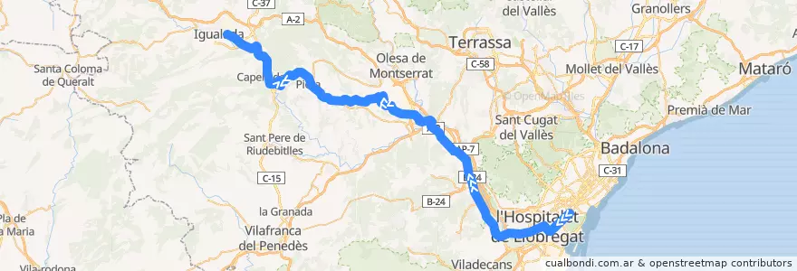 Mapa del recorrido R6 Barcelona - Pl. Espanya => Igualada de la línea  en Barcelona.