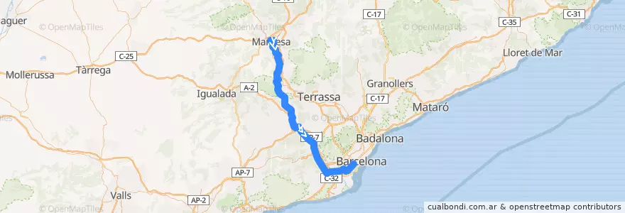 Mapa del recorrido R5 Manresa Baixador => Barcelona - Pl. Espanya de la línea  en Барселона.