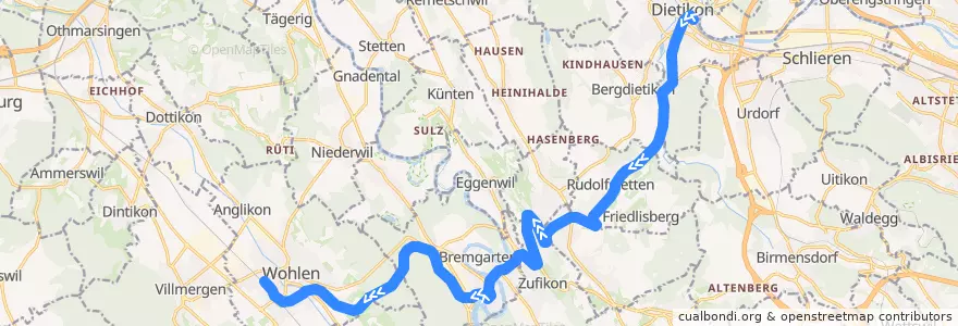 Mapa del recorrido S17: Dietikon –> Wohlen de la línea  en Argovie.