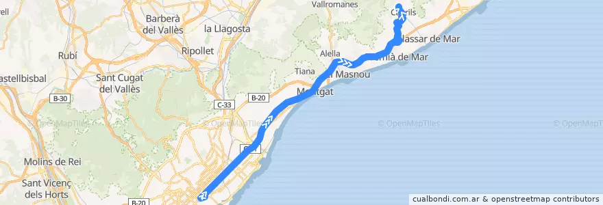 Mapa del recorrido C6 Barcelona - Villasar de Mar-- Cabrils de la línea  en Барселона.
