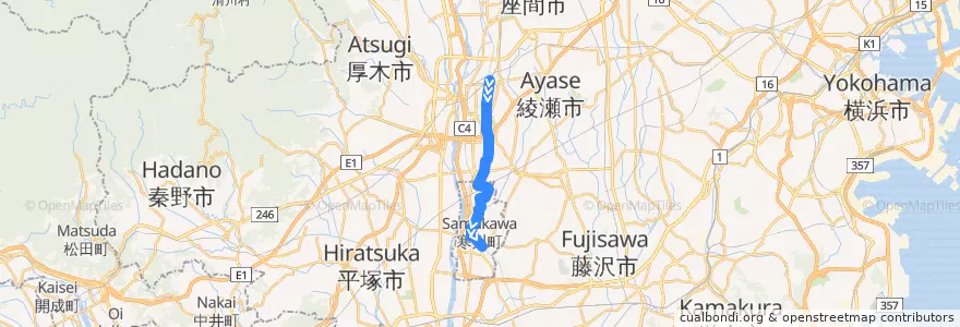 Mapa del recorrido 海73 東今里経由 寒川駅行 de la línea  en Préfecture de Kanagawa.