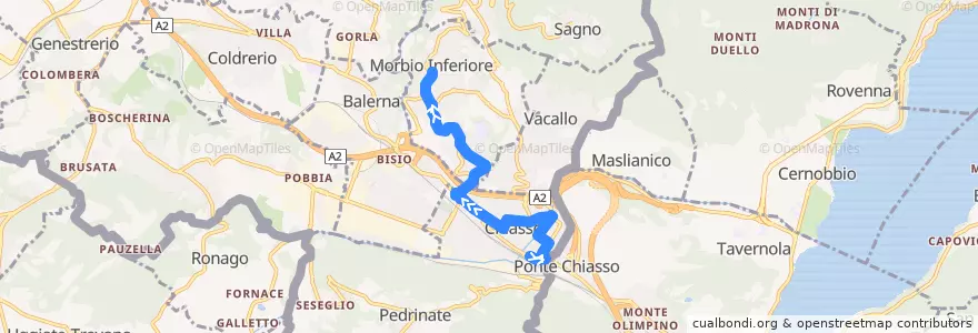 Mapa del recorrido Linea 5: Chiasso - Morbio Inferiore Posta de la línea  en Circolo di Balerna.